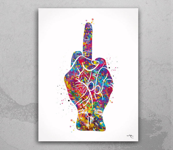 Flip Off Middle Finger Hand Sign Watercolor Print Wall Art Poster Housewarming Gift Fuck You Symbol  Wall Art Poster Teen Room Decor-2288