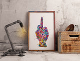 Flip Off Middle Finger Hand Sign Watercolor Print Wall Art Poster Housewarming Gift Fuck You Symbol  Wall Art Poster Teen Room Decor-2288