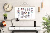 Skeletal System Watercolor Print Human Body Anatomy Art Medical Art Medicine Skull Art Wall Hanging Graduation Gift Clinic Decor Gift-1025
