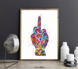 Flip Off Middle Finger Hand Sign Watercolor Print Wall Art Poster Housewarming Gift Fuck You Symbol  Wall Art Poster Teen Room Decor-2288