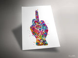 Flip Off Middle Finger Hand Sign Watercolor Print Wall Art Poster Housewarming Gift Fuck You Symbol  Wall Art Poster Teen Room Decor-2288