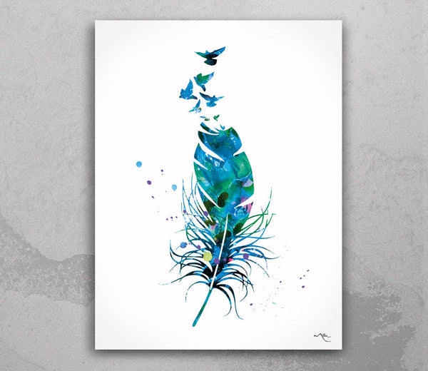 Feather and Birds Watercolor Print illustrations Wedding Gift Wall Art Poster Housewarming Gift Wall Decor Home Decor Wall Hanging -35