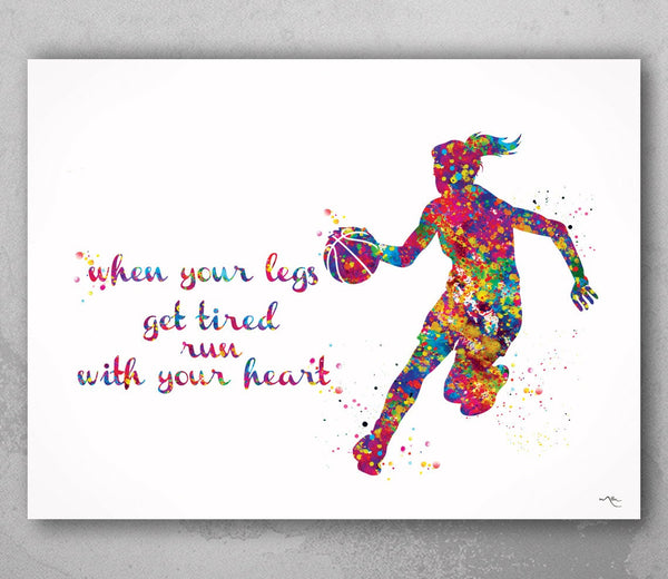 Basketball Player Girl Quote Watercolor Print Female Woman Mom Basketball Player Gift Sport Wall Art Nursery Gift Decor Wall Hanging-1573