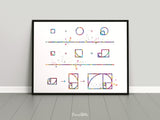 Golden Ratio Fibonacci Spiral Watercolor Print Fibonacci Sequence Numbers Golden Spiral Geometric Art Science Art Dorm Wall Mathematics-420