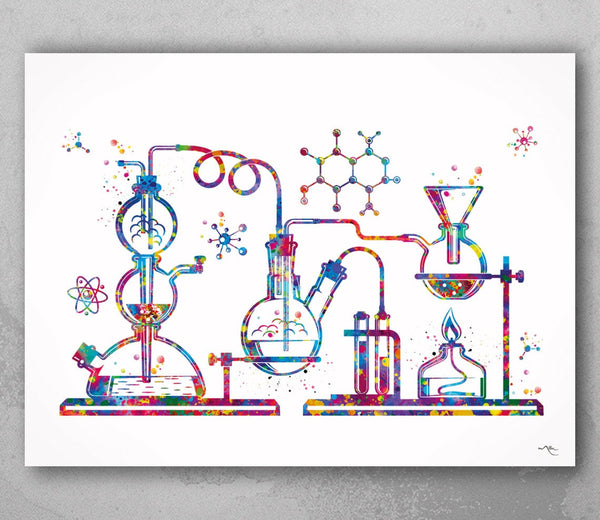 Chemistry Laboratory Watercolor Print Chemistry Lab Medical Art Microbiology Cool Science Chemist Gift Clinic Scientific Tools Wall Art-2317