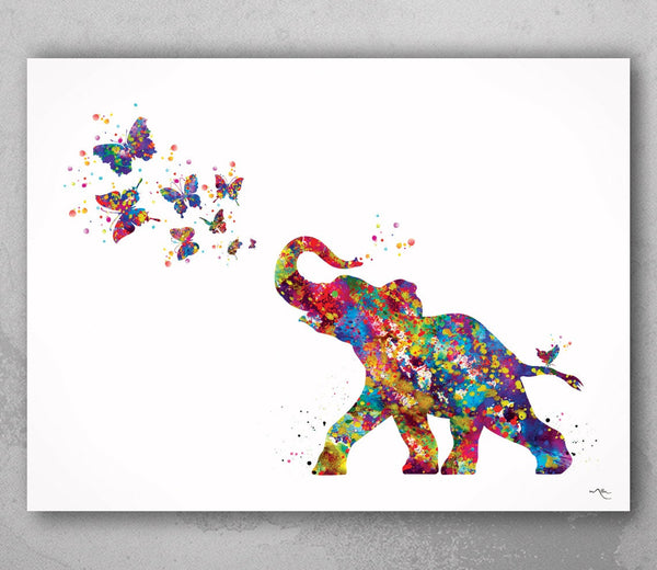 Baby Elephant and Butterflies Watercolor Print Baby Elephant with Butterfly Birthday Gift Nursery Decor Family Baby Shower Gift Kids Art-900
