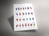 Sign Language Alphabet Watercolor Print American Sign Language Hand Signing Deaf ASL Fingerspelling Poster Manual Alphabet Medical Art-1338