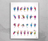 Sign Language Alphabet Watercolor Print American Sign Language Hand Signing Deaf ASL Fingerspelling Poster Manual Alphabet Medical Art-1338