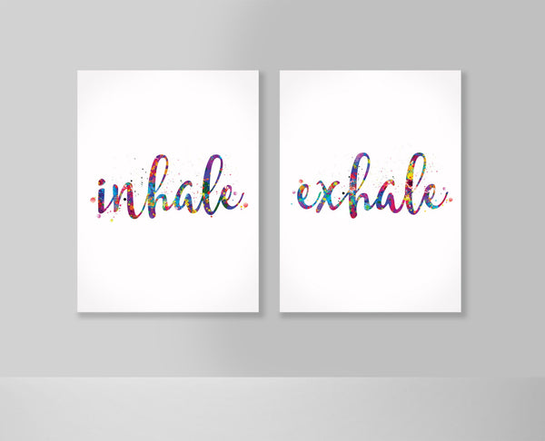 Inhale Exhale Watercolor Print Couple Print Set Modern Home Decor Ohm Relaxation Room Bedroom Decor Wedding Gift Home Decor Wall Art-385