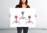 Bacteriophage Watercolor Print Virus Medical Art T-Cell Biotech Wall Art Bioscience Microbiology Bacteria Biology Microscopy Science Art-196