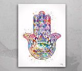 Hamsa Hand Watercolor Art Print Evil Eye Wall Art Kabbalah Hand Poster Art Wedding Gift Protection Poster Protective Hand Wall Hanging-996