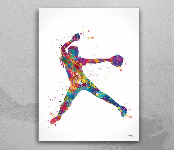Baseball Player Watercolor Print Softball Pitcher Print Baseball Art Wall Baseball Poster Softball Gift Sport Decor Gift Sport Wall Art-1051