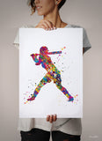 Baseball Player Watercolor Print Softball Girl Player Print Baseball Art Wall Baseball Poster Softball Gift Sport Decor Sport Wall Art-1049