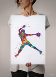 Baseball Player Girl Watercolor Print Set Softball Player Female Woman Pitcher Catcher  Print Set Baseball Poster Gift Sport Wall Art-1052