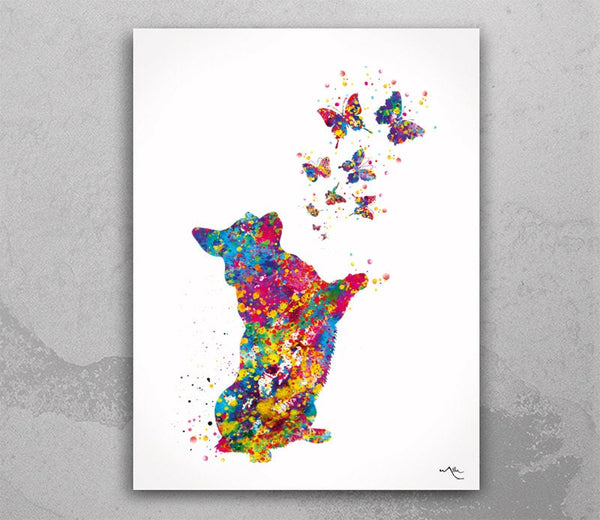 Corgi and Butterfly Watercolor Dog Print Dog Art Gift Pet Dog Love Pet Nursery Animal Dog Poster Cardigan Welsh Dog Art Doglover Gift-1635