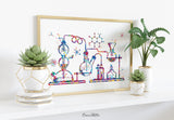 Chemistry Laboratory Watercolor Print Chemistry Lab Medical Art Microbiology Cool Science Chemist Gift Clinic Scientific Tools Wall Art-2317