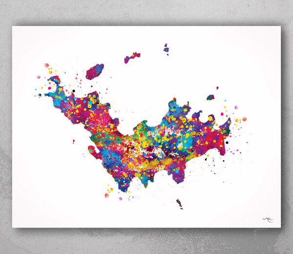 Saint Barthelemy Map Watercolor Print Islands Wall Art Wedding Gift Honeymoon Gift Map Wall Hanging Travel Anniversary Gift Wall Decor-1656