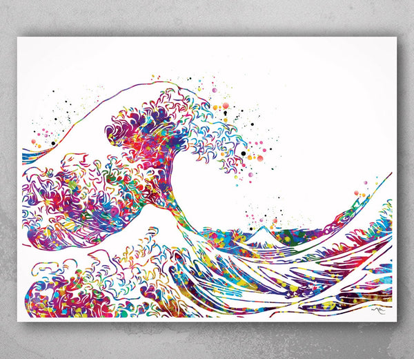 The Great Wave Off Kanagawa Big Wave Watercolor Print Housewarming Gift Wedding Gift Sea Themed Wall Art Poster Wall Hanging Nautical-337