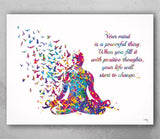 Yoga Man with Birds Your Mind Life Quote Watercolor Print Studio Room Office House Nursery Decor Housewarming Motivational Wall Art-1477