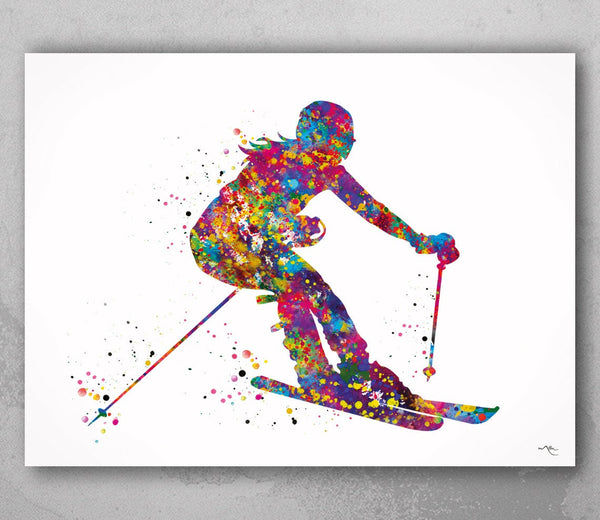 Ski Watercolor Print Skiing Skier Girl Winter Sports Art Wall Art Ski Woman Sport Teen Bedroom Decor Home Decor For Her Wall Hanging-2325