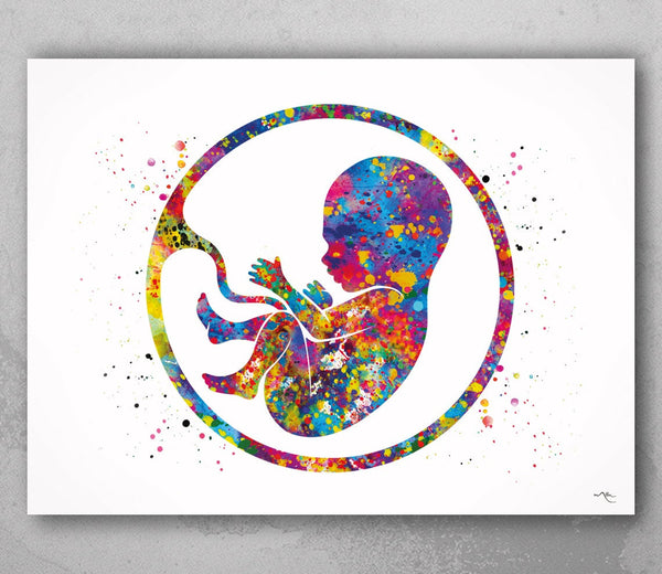 Baby in Womb Watercolor Print OBGYN Fetus Midwife Gynecology Obstetrician Family Love Baby Shower Gift Nursery Decor Housewarming Gift -2246