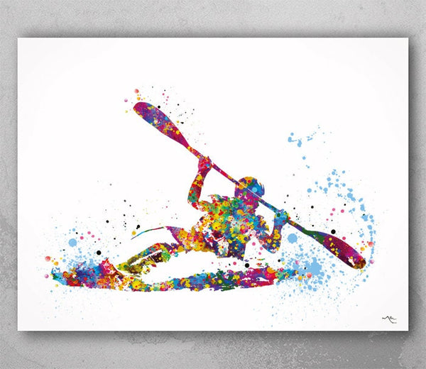 Kayaking Art Watercolor Print Sports Art Canoe Rowing Boys Room Decor Nursery Art Water Sports Male Gift Kayaking Man Cave Wall Art-2360