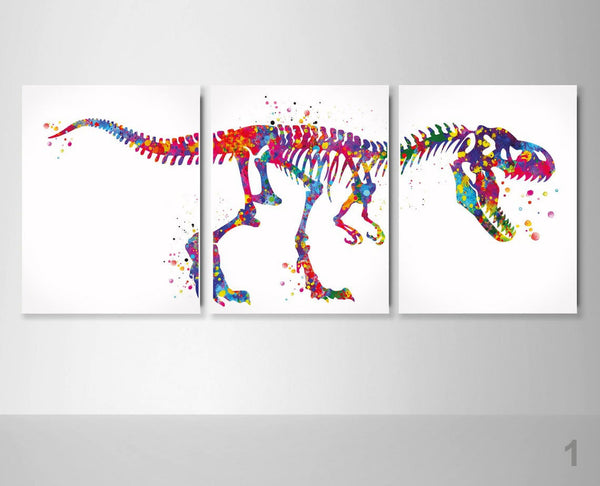 Dinosaur Skeleton Watercolor Print Trex Bones Set of 3 Dino Art Boy Gift Art For Kids Nursery Wall Art Decor Home Decor Wall Hanging-2120
