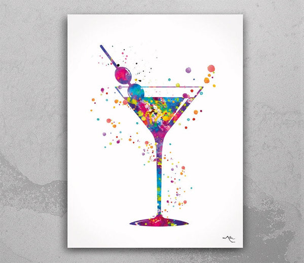 Martini Glass Cocktail Glass Drink Watercolor Print Bar Celebretion Wedding Gift Drinks Home Party House Warming Kitchen Cafe Bar Decor-728