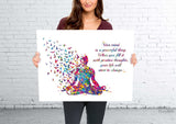 Yoga Man with Birds Your Mind Life Quote Watercolor Print Studio Room Office House Nursery Decor Housewarming Motivational Wall Art-1477