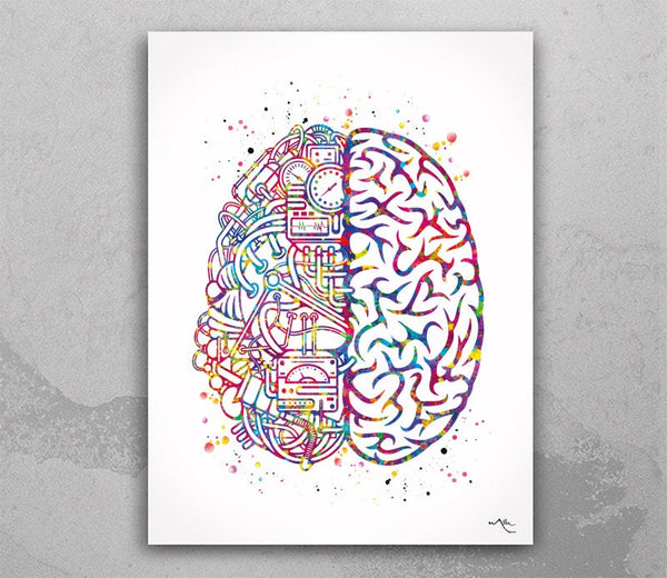 Brain Anatomy Robotic Engine Watercolor Print Science Art Computer Neurology Human Brain Engineer Gift Brain Circuit Board Wall Art-1670