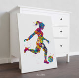 Soccer Girl Decor Watercolor Print Female Soccer Gift Soccer Art Wall Decor Woman Soccer Player Art Run with your heart Girl Wall Art-1532