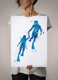 Scuba Diving Couple Watercolor Print Personalised Gift Coastal Wall Art Print Wall Art Diving Wedding Gift Valentine's Gift Wall Hanging-834
