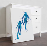 Scuba Diving Couple Watercolor Print Personalised Gift Coastal Wall Art Print Wall Art Diving Wedding Gift Valentine's Gift Wall Hanging-834