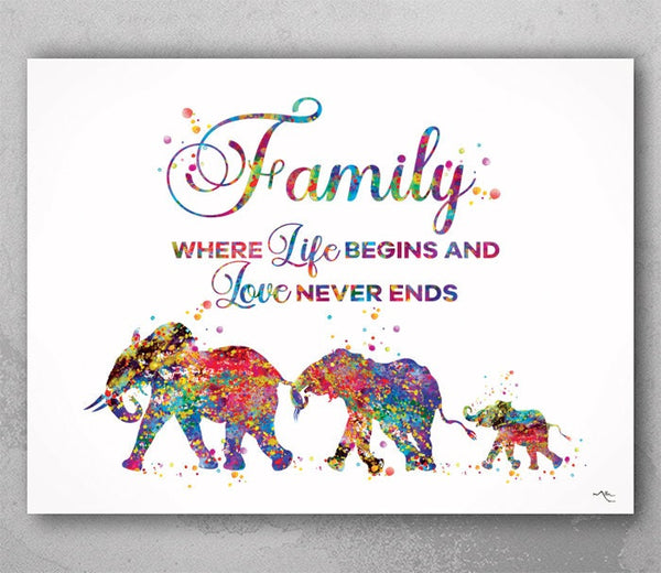 Elephant Family Mom Dad and Baby Family Watercolor Print Wedding Gift Wall Art Housewarming Gift Wall Decor Home Decor Wall Hanging-842