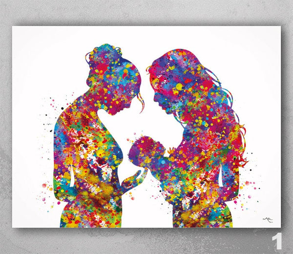 Two Moms Watercolor Print Same Sex New Moms LGBT Family Love Wins Wedding Gift Wall Art Gay Lesbian Gift Art Home Decor Mrs and Mrs-2381