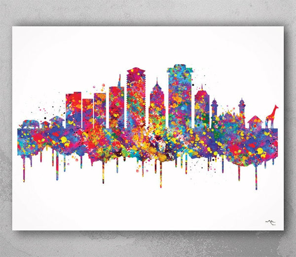 Nairobi Skyline Watercolor Print Kenya City Map Homesick Wanderlust Art Print Wall Wedding Gift African Travel Wall Decor Wall Hanging-569
