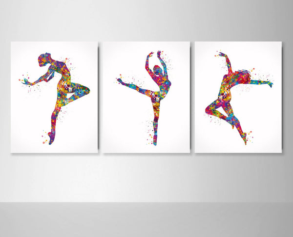 Lyrical Dance Watercolor Print Set of 3 Modern Dance Ballroom Dance Studio Decor Contemporary Dancer Ballerina Wall Art Ballet Gift-1927
