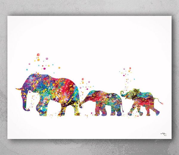 Elephant Family Watercolor Print Wedding Gift Housewarming Gift Wall Art  Elephants Wall Decor Home Decor Wall Hanging Christmas Gift-523