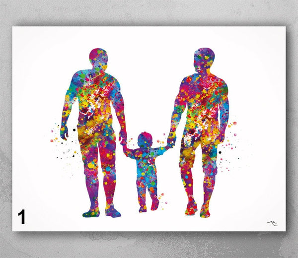 Two Dads Watercolor Print Same Sex Gay Adoption LGBT Family Love Wins Wedding Gift Wall Art Love is Love Gift Art Home Decor Mr and Mr-557