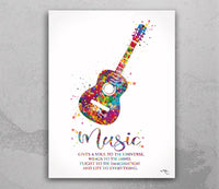 Acoustic Guitar Music Instrument Watercolor Print Classic Guitar Player Music Gives A Soul To The Universe Wings To The Mind Wall Art-1929