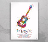 Acoustic Guitar Music Instrument Watercolor Print Classic Guitar Player Music Gives A Soul To The Universe Wings To The Mind Wall Art-1929