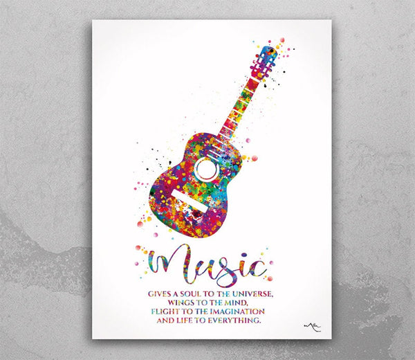 Acoustic Guitar Music Instrument Watercolor Print Classic Guitar Player Music Gives A Soul To The Universe Wings To The Mind Wall Art-1929