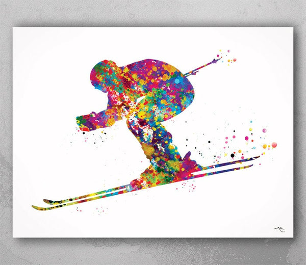 Ski Watercolor Print Skiing Poster Skier Gift Winter Sports Art Wall Art Ski Decor Home Decor For Him Room Decor Nursery Wall Hanging-1459