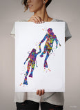Scuba Diving Couple Watercolor Print Personalised Gift Coastal Wall Art Print Wall Art Diving Wedding Gift Valentine's Gift Wall Hanging-834