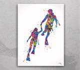 Scuba Diving Couple Watercolor Print Personalised Gift Coastal Wall Art Print Wall Art Diving Wedding Gift Valentine's Gift Wall Hanging-834