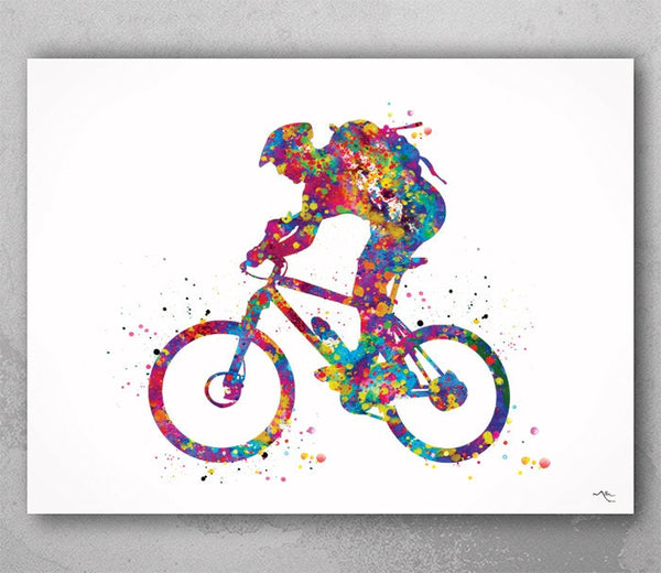 Mountain Bike Watercolor Print Dirt Bike Mountain Biker Poster Mountain Biking Stunt Racing Bike Mountain Bike Road Bike MTB Wall Art-1088