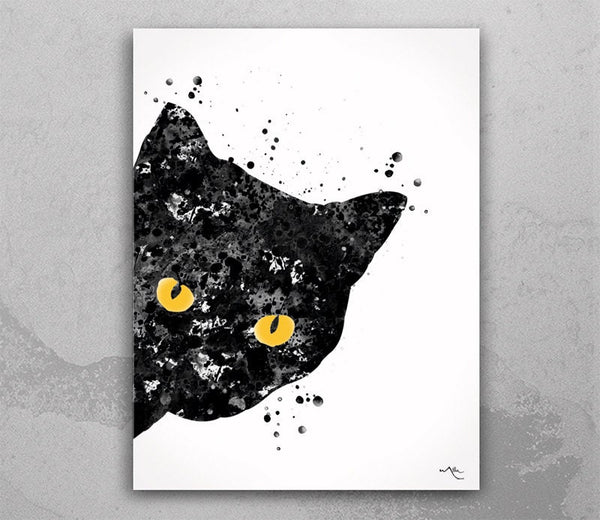 Black Cat Watercolor Print Wall Art Poster Art Print Cheeky Cat Print Wall Decor Wall Art Cat Lover Home Decor Cat Portrait Cat Art-683