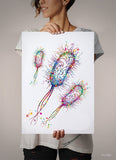Escherichia Coli Watercolor Print Medical Art e coli Microbiologist Wall Art Bioscience Microbiology Virus Biology Bacteria Microscopy-81