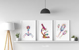 Microbiology Set of 3 Watercolor Print Microbiologist Bacteriophage Virus Microscope Student Student Graduation Laboratory Back to School-78