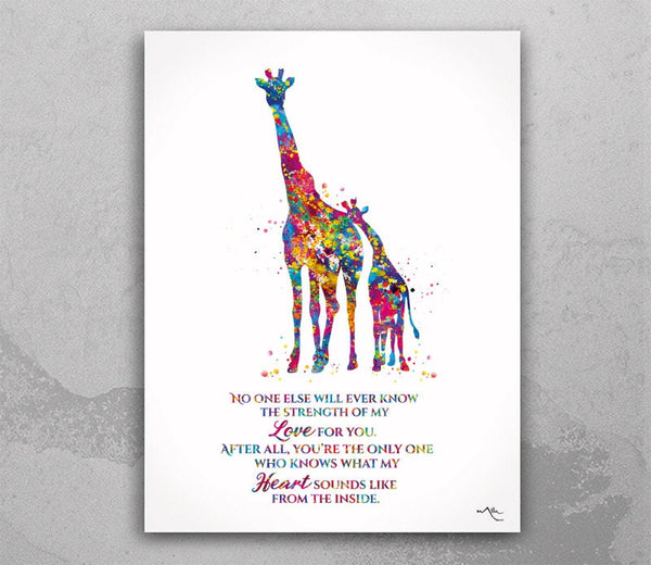 Giraffe and Baby Love Quote Watercolor Print Family Portrait Gift For Kids Nursery art Wall Art Wall Decor Baby Shower Wall Hanging-1436